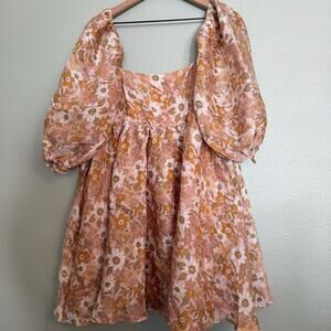 New Storia Floral Bubble Sleeve Mini Dress Size Medium